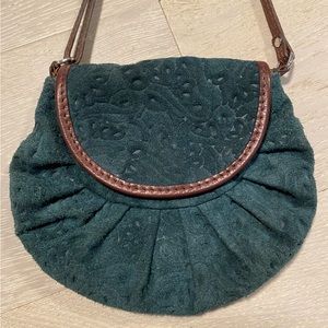 Borse In Pelle vintage dark blue genuine leather bag with brown straps & accents